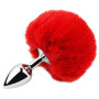 Анальная пробка с хвостом EGZO - Bunny Tail Silver Plug Red, size S