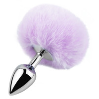 Анальная пробка с хвостом EGZO - Bunny Tail Silver Plug Light Purple, size S