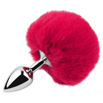 Анальна пробка з хвостом EGZO - Bunny Tail Silver Plug Crimson, size S