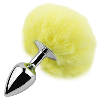 Анальная пробка с хвостом EGZO - Bunny Tail Silver Plug Yellow, size S