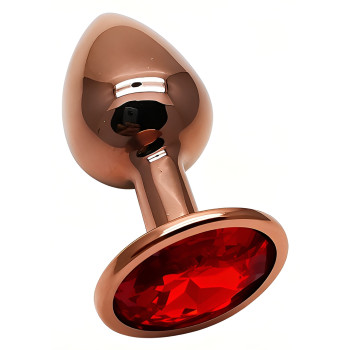Анальная пробка с кристаллом EGZO - Dark Gold Round Plug Red, size S
