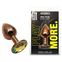 Анальная пробка с кристаллом EGZO - Dark Gold Round Plug Rainbow, size S