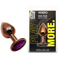 Анальная пробка с кристаллом EGZO - Dark Gold Round Plug Purple, size S