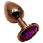 Анальна пробка з кристалом EGZO - Dark Gold Round Plug Purple, size S