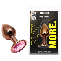 Анальная пробка с кристаллом EGZO - Dark Gold Round Plug Pink, size S