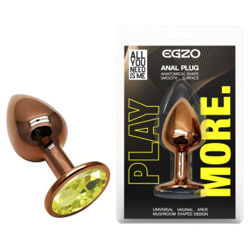 Анальна пробка з кристалом EGZO - Dark Gold Round Plug Lime, size S
