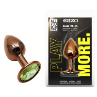 Анальна пробка з кристалом EGZO - Dark Gold Round Plug Green, size S