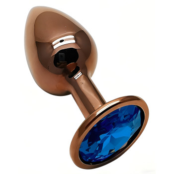Анальная пробка с кристаллом EGZO - Dark Gold Round Plug Blue, size S