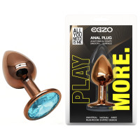 Анальна пробка з кристалом EGZO - Dark Gold Round Plug Aqua, size S
