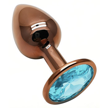 Анальная пробка с кристаллом EGZO - Dark Gold Round Plug Aqua, size S