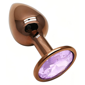 Анальная пробка с кристаллом EGZO - Dark Gold Round Plug Amethyst, size S