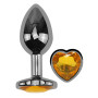 Анальная пробка с кристаллом EGZO - Dark Silver Heart Plug Yellow size S