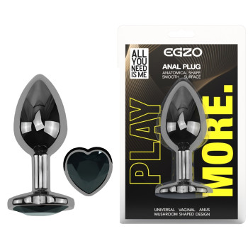 Анальна пробка з кристалом EGZO - Dark Silver Heart Plug Black size S