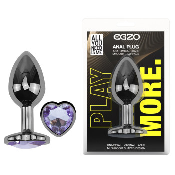 Анальна пробка з кристалом EGZO - Dark Silver Heart Plug Amethyst size S