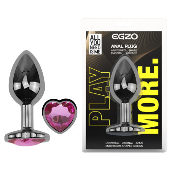 Анальна пробка з кристалом EGZO - Dark Silver Heart Plug Rose size S