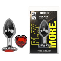 Анальная пробка с кристаллом EGZO - Dark Silver Heart Plug Red size S
