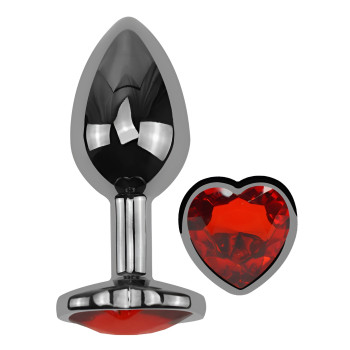 Анальная пробка с кристаллом EGZO - Dark Silver Heart Plug Red size S