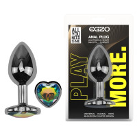 Анальная пробка с кристаллом EGZO - Dark Silver Heart Plug Rainbow size S
