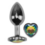Анальная пробка с кристаллом EGZO - Dark Silver Heart Plug Rainbow size S