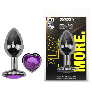 Анальная пробка с кристаллом EGZO - Dark Silver Heart Plug Purple size S