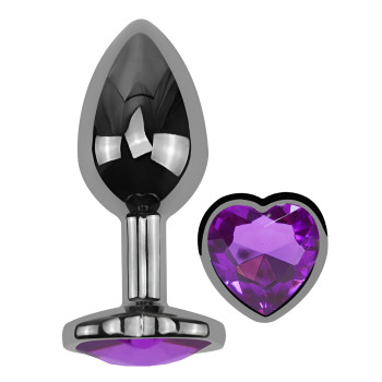 Анальная пробка с кристаллом EGZO - Dark Silver Heart Plug Purple size S