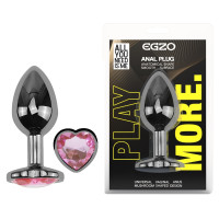 Анальная пробка с кристаллом EGZO - Dark Silver Heart Plug Pink size S