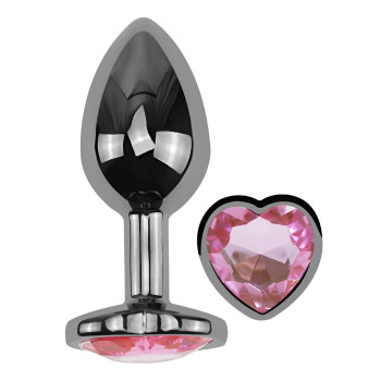 Анальная пробка с кристаллом EGZO - Dark Silver Heart Plug Pink size S