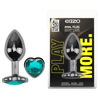 Анальная пробка с кристаллом EGZO - Dark Silver Heart Plug Marine size S