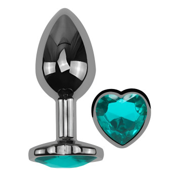 Анальная пробка с кристаллом EGZO - Dark Silver Heart Plug Marine size S