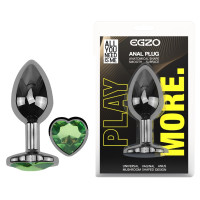 Анальна пробка з кристалом EGZO - Dark Silver Heart Plug Green size S