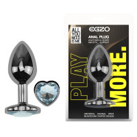 Анальна пробка з кристалом EGZO - Dark Silver Heart Plug Clear size S