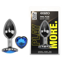 Анальная пробка с кристаллом EGZO - Dark Silver Heart Plug Blue size S