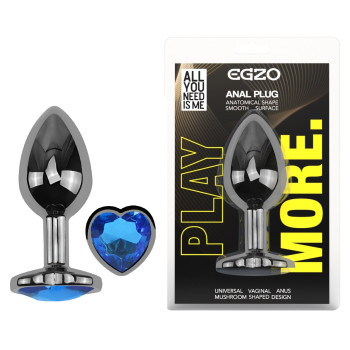 Анальна пробка з кристалом EGZO - Dark Silver Heart Plug Blue size S