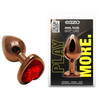Анальная пробка с кристаллом EGZO - Dark Gold Heart Plug Red, size S
