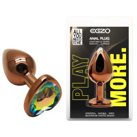 Анальна пробка з кристалом EGZO - Dark Gold Heart Plug Rainbow, size S
