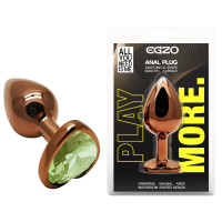 Анальна пробка з кристалом EGZO - Dark Gold Heart Plug Green, size S