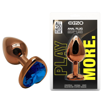 Анальна пробка з кристалом EGZO - Dark Gold Heart Plug Blue, size S