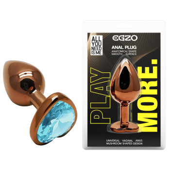 Анальна пробка з кристалом EGZO - Dark Gold Heart Plug Aqua, size S