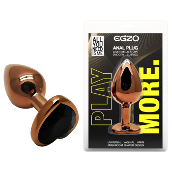 Анальная пробка с кристаллом EGZO - Dark Gold Heart Plug Black, size S