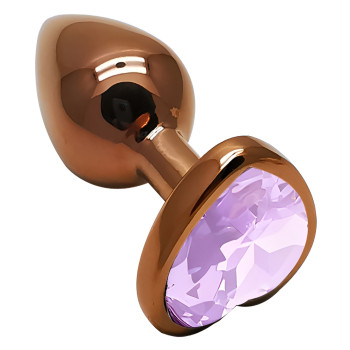 Анальная пробка с кристаллом EGZO - Dark Gold Heart Plug Amethyst, size S