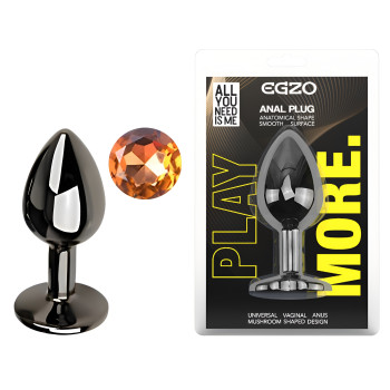Анальна пробка з кристалом EGZO - Dark Gray Round Plug Yellow, size S
