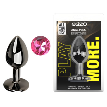 Анальна пробка з кристалом EGZO - Dark Gray Round Plug Rose, size S