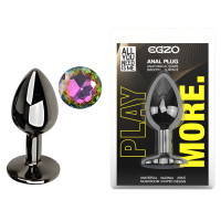 Анальна пробка з кристалом EGZO - Dark Gray Round Plug Rainbow, size S