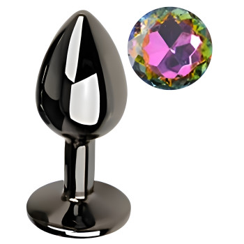 Анальная пробка с кристаллом EGZO - Dark Gray Round Plug Rainbow, size S