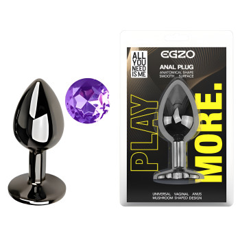 Анальна пробка з кристалом EGZO - Dark Gray Round Plug Purple, size S