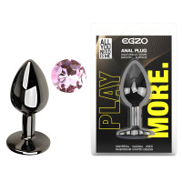 Анальна пробка з кристалом EGZO - Dark Gray Round Plug Pink, size S