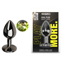 Анальная пробка с кристаллом EGZO - Dark Gray Round Plug Green, size S