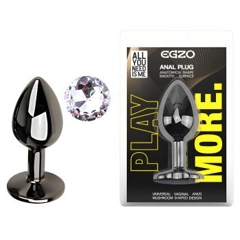 Анальная пробка с кристаллом EGZO - Dark Gray Round Plug Clear, size S