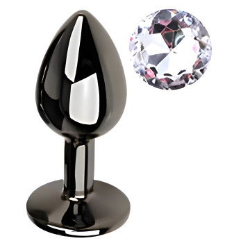 Анальная пробка с кристаллом EGZO - Dark Gray Round Plug Clear, size S