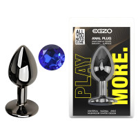 Анальна пробка з кристалом EGZO - Dark Gray Round Plug Blue, size S